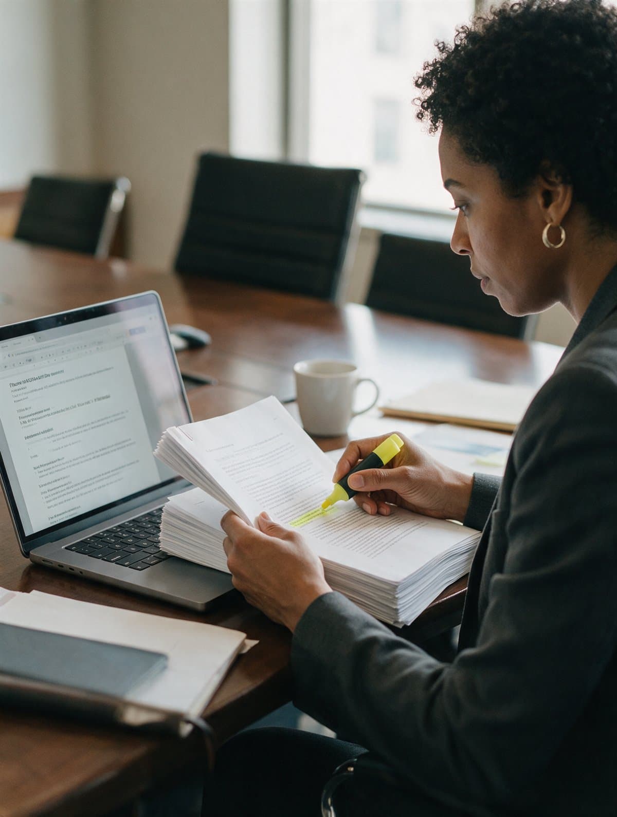 A contracts specialist reviewing a contract document