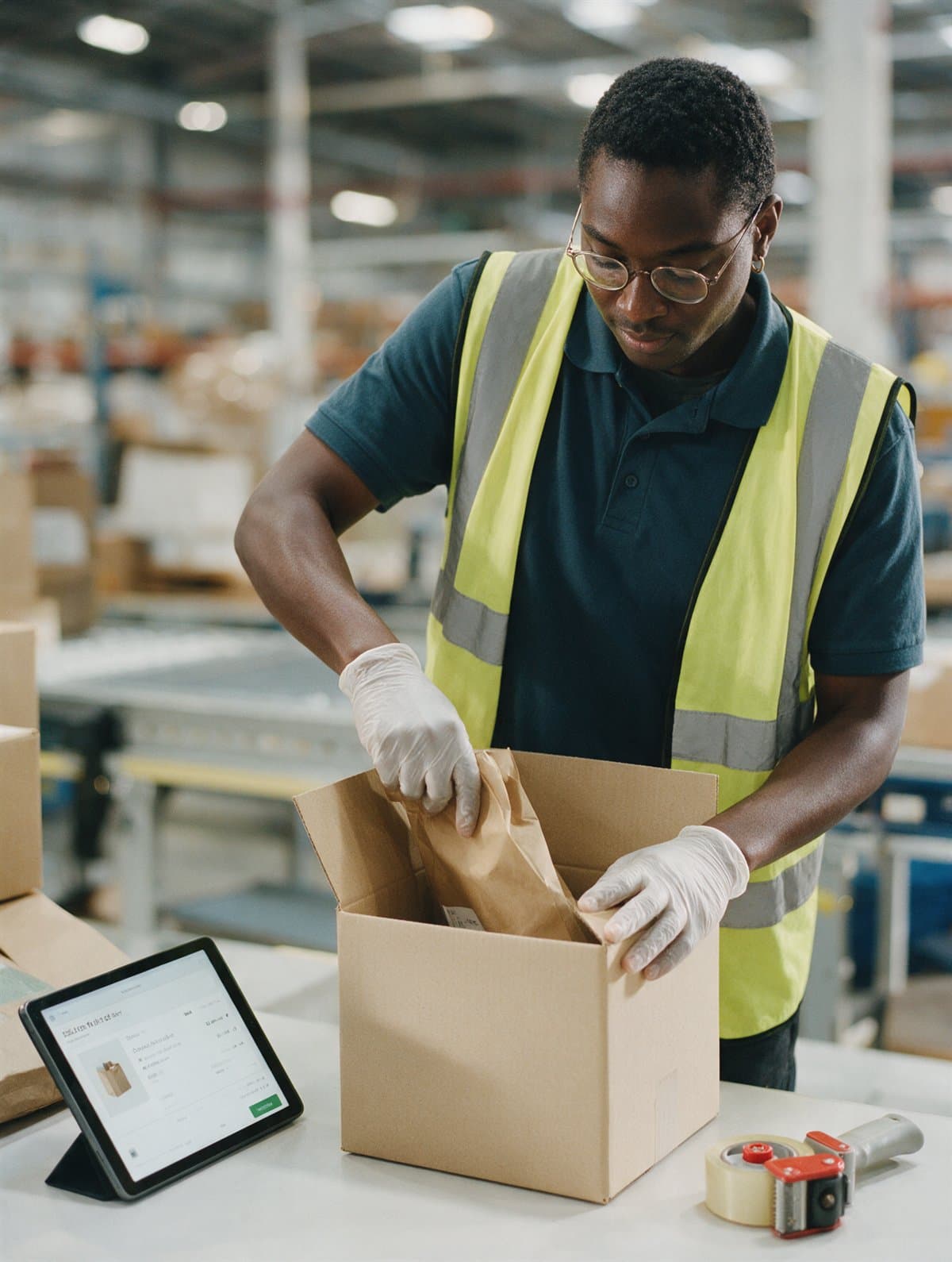 A fulfilment associate packing an online order